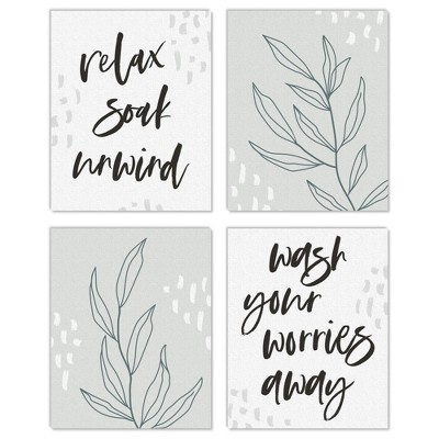 Big Dot of Happiness Relax Soak Unwind - Unframed Bathroom Linen Paper Wall Art - Set of 4 - Artisms - 8 x 10 inches