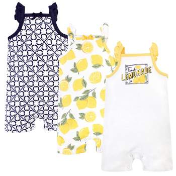 Touched by Nature Baby Girl Organic Cotton Rompers 3pk, Lemon Tree