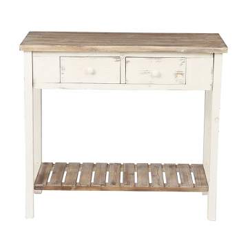 LuxenHome Distressed White and Wood 2-Drawer 1-Shelf Console Table and Entry Table