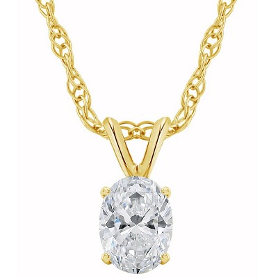 Pompeii3 1/3Ct Certified Lab Created Oval Diamond Solitaire Pendant Yellow Gold Necklace