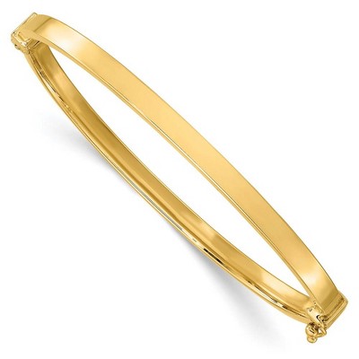 Black Bow Jewelry 4mm 14k Yellow Gold Polished Flat Hinged Bangle Bracelet