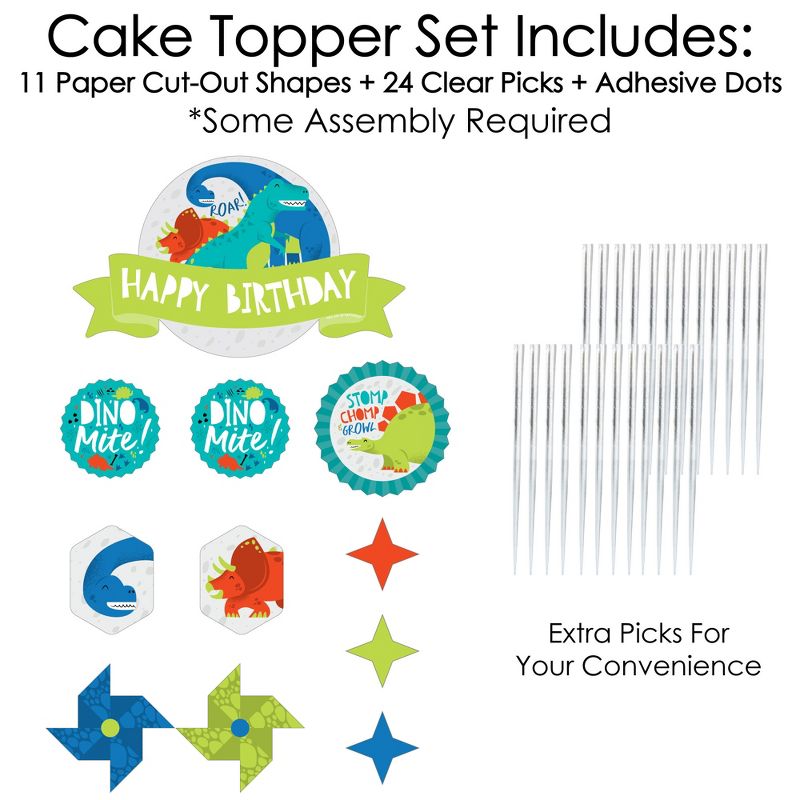 Big Dot of Happiness Roar Dinosaur - Dino Mite Trex Birthday Party Cake Decorating Kit - Happy Birthday Cake Topper Set - 11 Pieces, 3 of 7