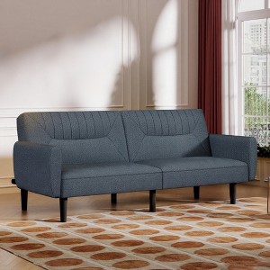 Dyonery 75.8" Linen Fabric Comfy Futon Couch Bed for Living Room 3 Seater Convertible Sleeper Sofa with Adjustable Backrests Modern Folding Loveseat - 1 of 4