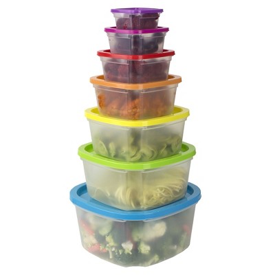 Home Basics 7 Piece Plastic Food Storage Container Set with Multi-Colored Lids
