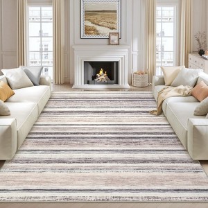 Modern Runner Rug Washable Striped Accent Carpet Non-Slip, Stain-Resistant Entry Rugs Low Pile Hallway Rug - 1 of 4