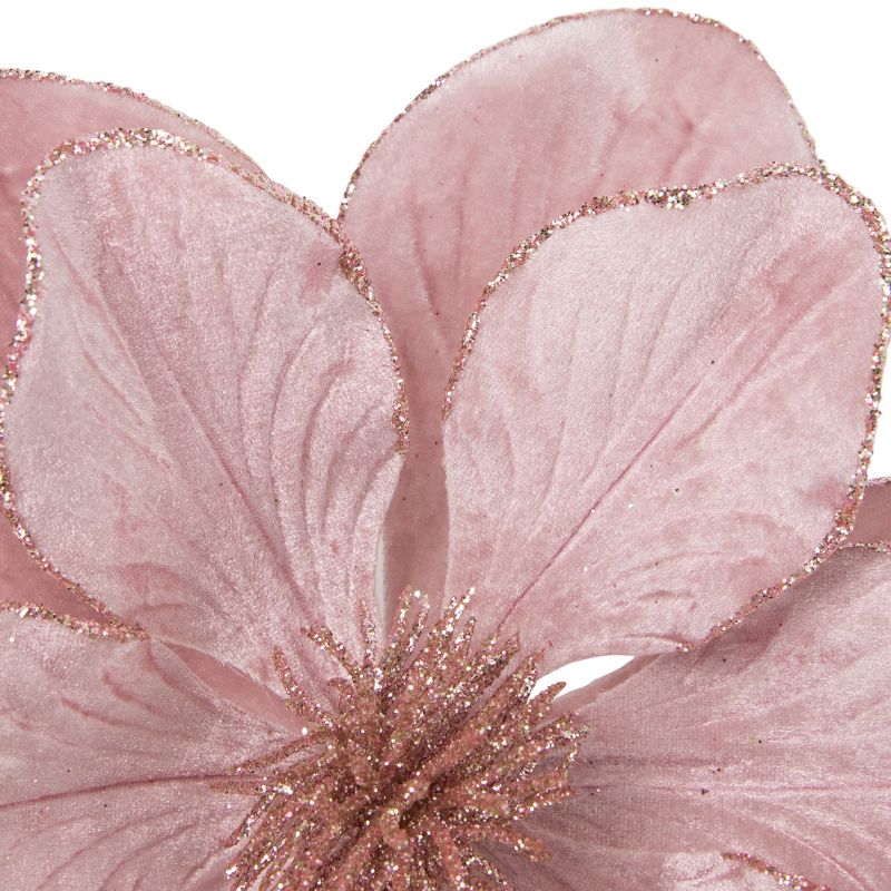 Northlight 23" Glittered Pink Magnolia Christmas Stem Spray, 4 of 5