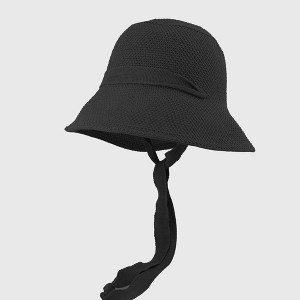 Anna-Kaci Women's Knit Straw Bucket Hat with Chin Strap - 1 of 4