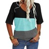 Imily Bela Women's Fashion V-Neck T-Shirt with Short Sleeves and Color-Block Basic Top - 2 of 3