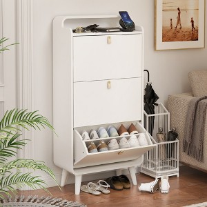 Modern Arc Design Shoe Cabinet With 3 Drawers,Shoe Storage Cabinet, Freestanding Shoe Organizer With Leather Handles For Entryway Hallway - 1 of 4