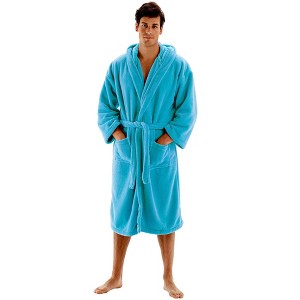 BC BARE COTTON Mens Hooded Robe Microfiber Plush Fleece Bathrobe - 1 of 4