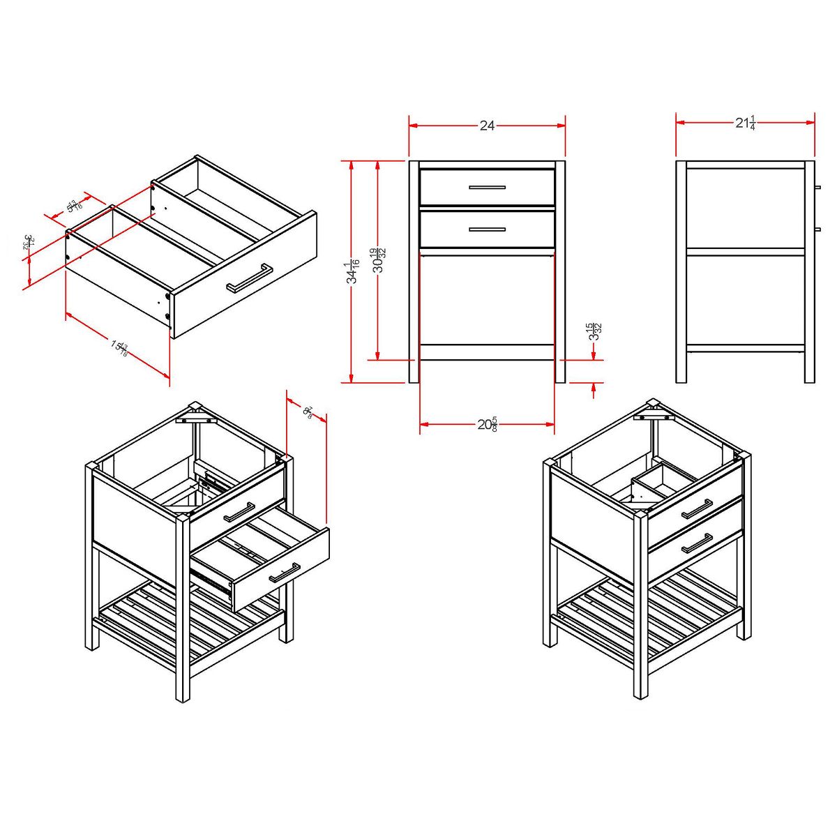 Alaterre Furniture Harrison 24 in. W Vanity Base Cabinet without Top, Bathroom Storage with Soft-Close Drawers, Solid Pine Wood Construction, White - thumbnail 9