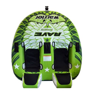 Rave Sports Warrior II Heavy Duty 2 Rider Person Double Hammock Seat Style Foam Backrest Inflatable Towable Tubing Water Sports Boat Lake Tube, Green