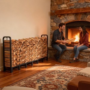 8 ft Firewood Rack Holds up to 660 LB, Outdoor Indoor Metal Firewood Stand, Adjustable Fireplace Wood Holder for Patio Porch, Easy Assembly, Black - 1 of 4