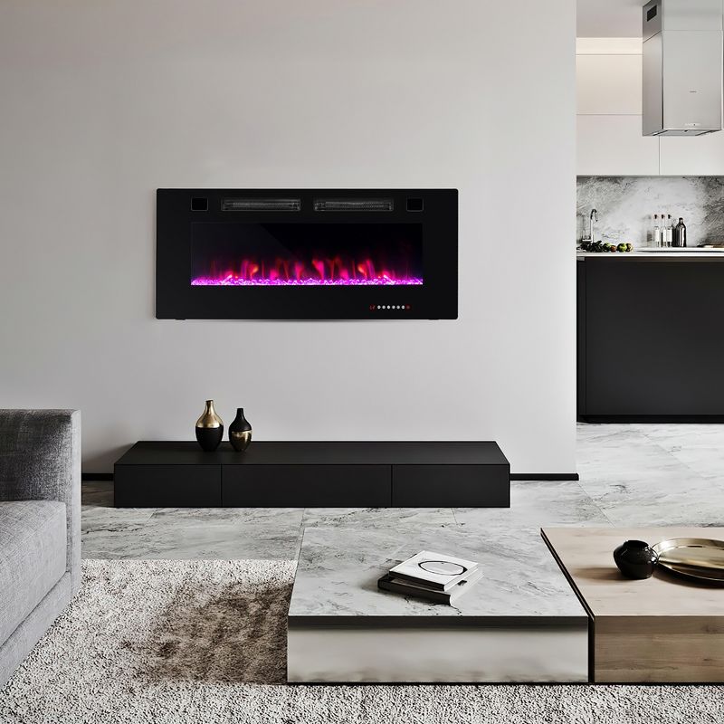 Costway 42\50\60\72 Inches Ultra-Thin Electric Fireplace Wall-Mounted & Recessed Fireplace Heater, 2 of 11