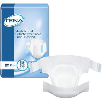 TENA Stretch Plus Incontinence Briefs, Moderate Absorbency, Unisex, 2XL, 32 Count, 2 Packs, 64 Total
