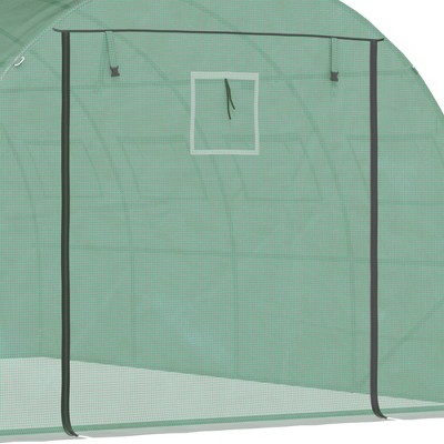 Green Walk-In Tunnel Greenhouse with Zippered Mesh Doors