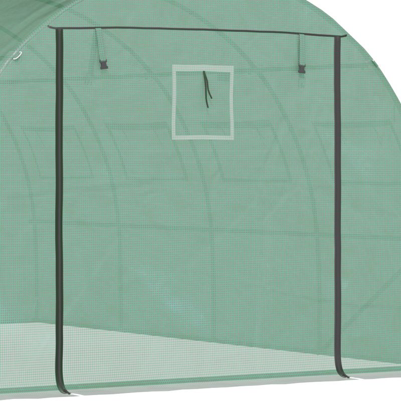 Outsunny Walk-in Tunnel Greenhouse with 2 Zippered Mesh Doors Upgraded Hot House, Green, 13' x 10' x 6.5', 6 of 8