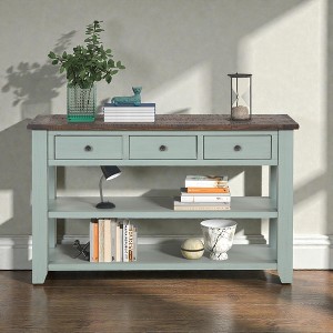 Mshliw 48 Inch Solid Pine Wood Top Console Table with 3 Drawers and 2 Shelves Entryway Sofa Table for Living Room Hallway Bedroom - 1 of 4