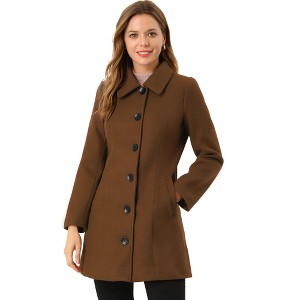 Allegra K Women's Collar Long Sleeve Single Breasted Winter Long Coat - 1 of 4