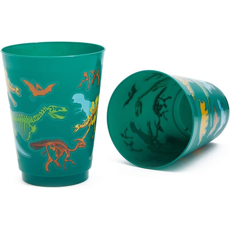Blue Panda 16 Pack Plastic Dinosaur Cups, Dino Party Favors for Birthday Party Supplies, Green, 16 oz, 3 of 8