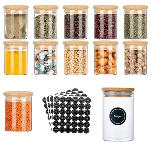 12 Pcs Round Spice Jars with Bamboo Lids and Stickers, Glass Storage Jars, Candy Jars, Coffee Jars, Salt Jars, Pepper Jars, Tea Jars - 1 of 4
