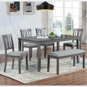 6-Piece Dining Set with Rectangular Wooden Table, 4 Upholstered Chairs and a Bench - 1 of 4