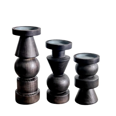 VIP Wood 11 in. Black Geo Candle Holder Set of 3
