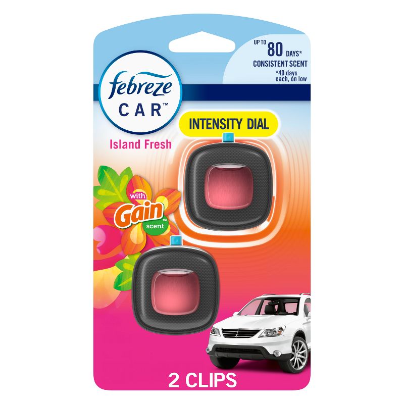 Febreze Car Air Freshener Vent Clip - Gain Island Fresh Scent - 0.13 fl oz/2pk, 1 of 12