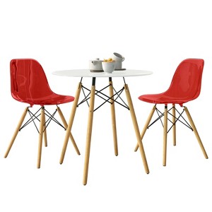 LeisureMod Dover 3-Piece Dining Set with Round White MDF Top Bistro Table and 2 Plastic Chairs - 1 of 4