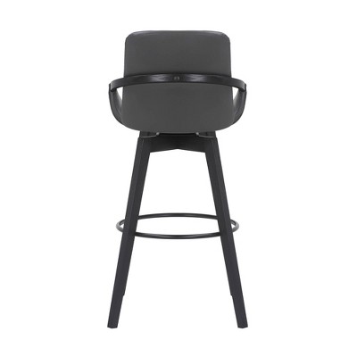 Baylor 30" Gray Faux Leather and Black Wood Swivel Bar Stool