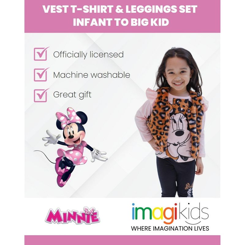 Disney Minnie Mouse Vest T-Shirt and Leggings 3 Piece Outfit Set Infant to Big Kid, 3 of 8