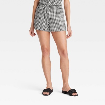 Women's Mid-Rise Linen Pull-On Shorts - A New Day™ Black Gingham Check S