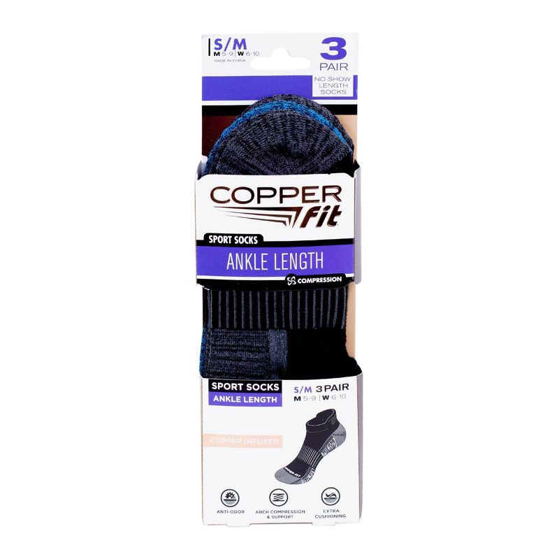Copper Fit Ankle Socks Women's Black - 3pk 9-11, 3 of 5