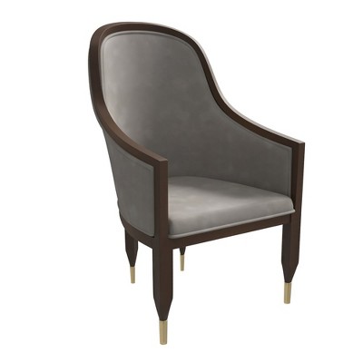LeisureMod Dining Chair Upholstered in Leather Ripple Back Design with Rubberwood Frame and Legs with Gold Accents Elara Collection