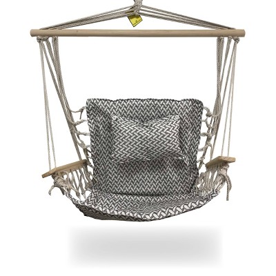 Hanging Hammock Chair with Wooden Arms Herringbone - Gray/White - Backyard Expressions