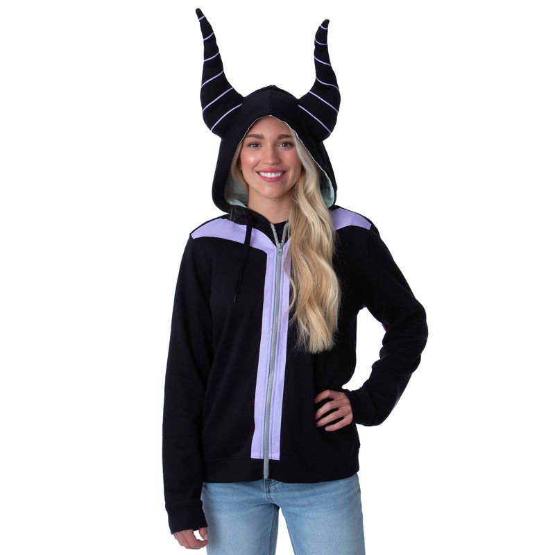 Disney Womens' Villains Maleficent 3D Horns Costume Full-Zip Hoodie, 1 of 5