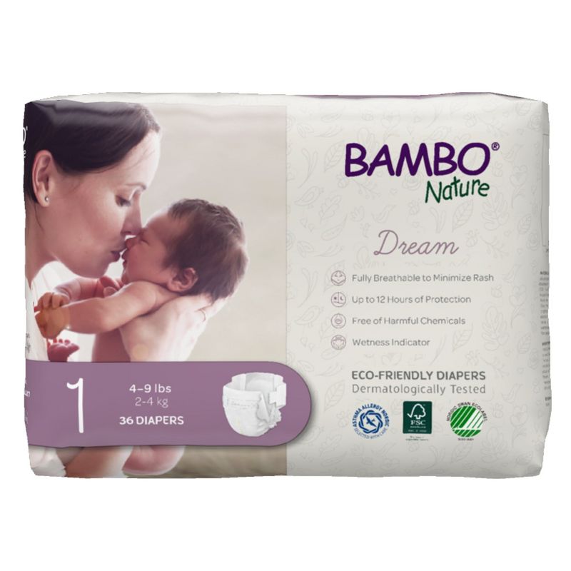 Bambo Nature Dream Disposable Diapers, Eco-Friendly, Size 1, 36 Count, 3 Packs, 108 Total, 1 of 6