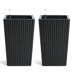 Planter Set of 2, Large Rattan Flower Pot with 2 Trays & a Water Level Monitor & Wheels for Patio, Porch, Living Room, or Home Office - 1 of 4
