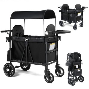 Kinder King All-Terrain Stroller Wagon for 2 Kids with Canopy, Shock-Absorbing Wheels, Storage Bag, Snack Tray & Adjustable Leather Handle - 1 of 4
