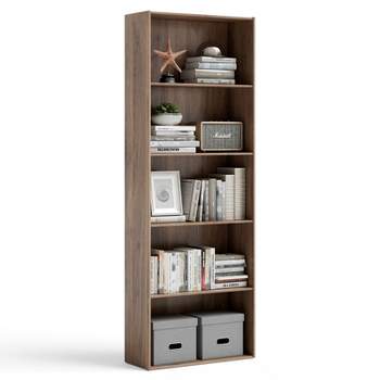 Costway 5-Shelf Storage Bookcase Stand Modern Multi-Functional Display Cabinet Walnut