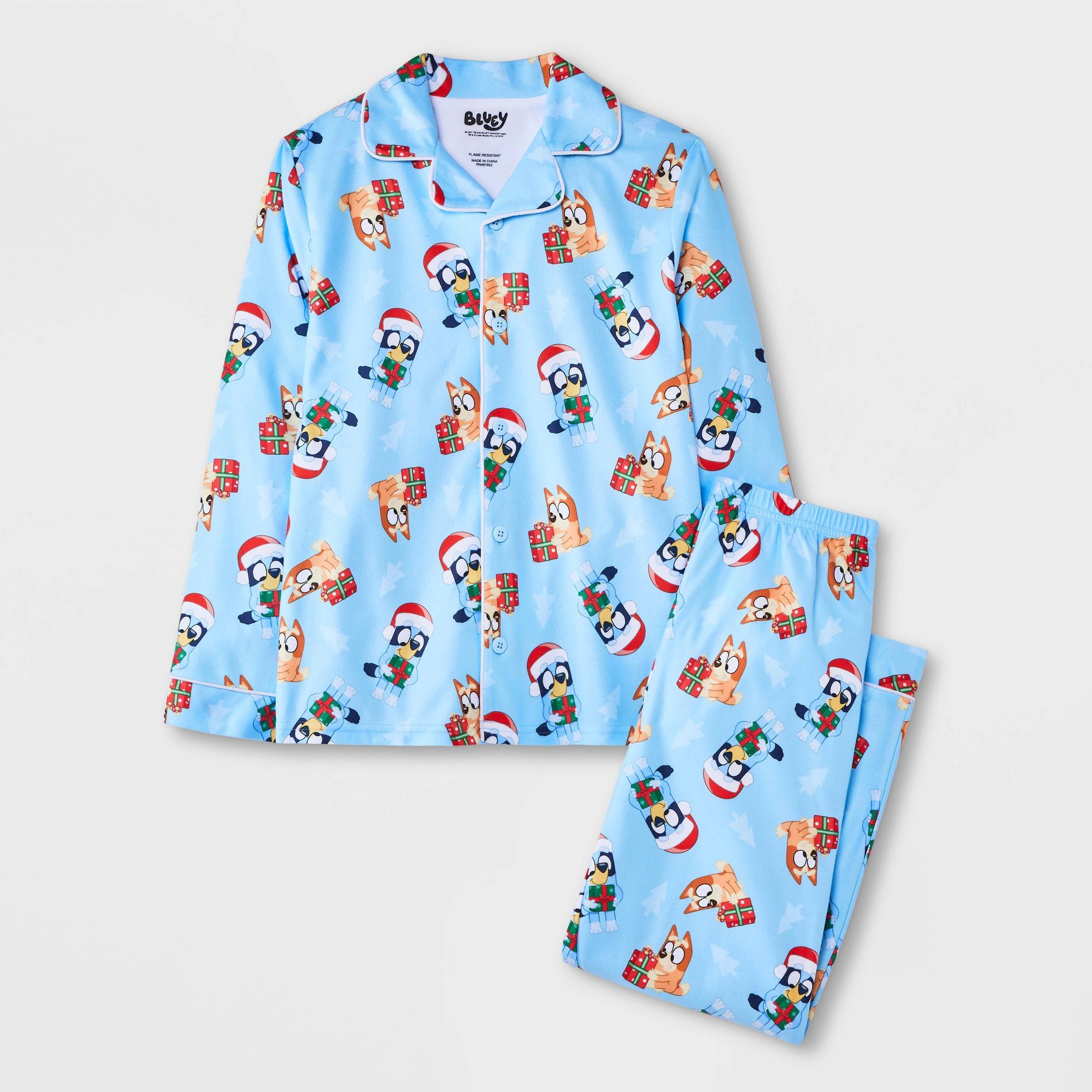 Boys' 2pc Bluey Christmas Coat Pajama Set - Blue