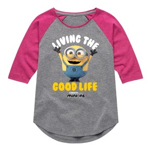 Girls' - Despicable Me Minions - Living The Good Life Shirt Tail Raglan Graphic T-shirt - 1 of 4