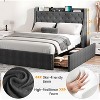 2-Piece Set Upholstered Queen Size Bed Frame with 4 Storage Drawers & Wingback Headboard, USB/Type-C Charging Station, Diamond Tufted Design, Black - 3 of 4