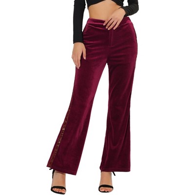 INSPIRE CHIC Women's Stripe Side Wide Leg Velvet Flared Pants with Pockets