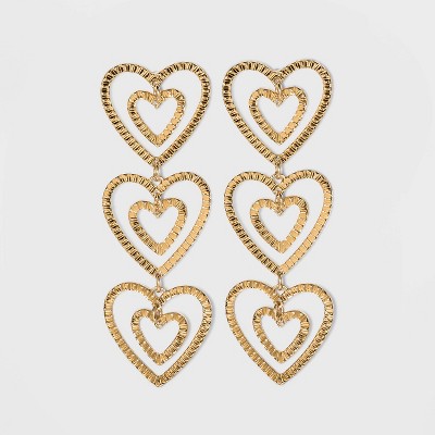 SUGARFIX by BaubleBar Stacked Gold Heart Drop Earrings - Gold