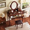 TOBILI Vanity Desk with Adjustable Angle Mirror, Vintage Vanity Makeup Table and Cushioned Stool Set Lining 5 Drawers,Walnut - 3 of 4