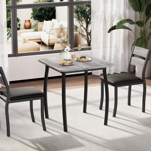 3 Piece Dining Table Set, Farmhouse Kitchen Table and Upholstered Chair, Metal Frame Square Dining Room Furniture - 1 of 4