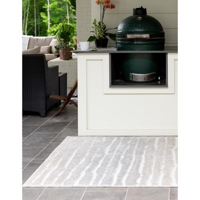 Light Gray Stripe Rectangular Outdoor Rug 8' x 10'