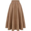 Women's Plaid Wool Skirt - Elastic Waist A-Line Pleated Tartan Long Skirt Long Pure Camel - 2 of 4