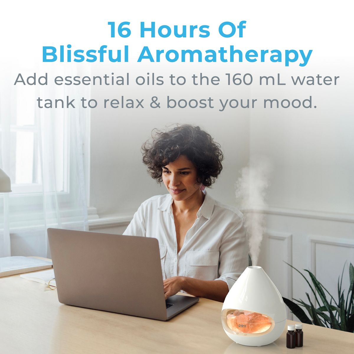 Crystal Himalayan Salt Rock Lamp and Ultrasonic Oil Diffuser - Pure Enrichment: 5-Year Warranty, Halotherapy, Quiet Operation - thumbnail 4